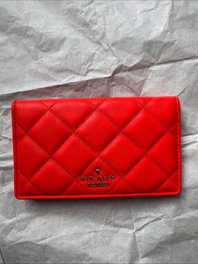 kate spade Orange Quilted Leather Card Wallet with Logo